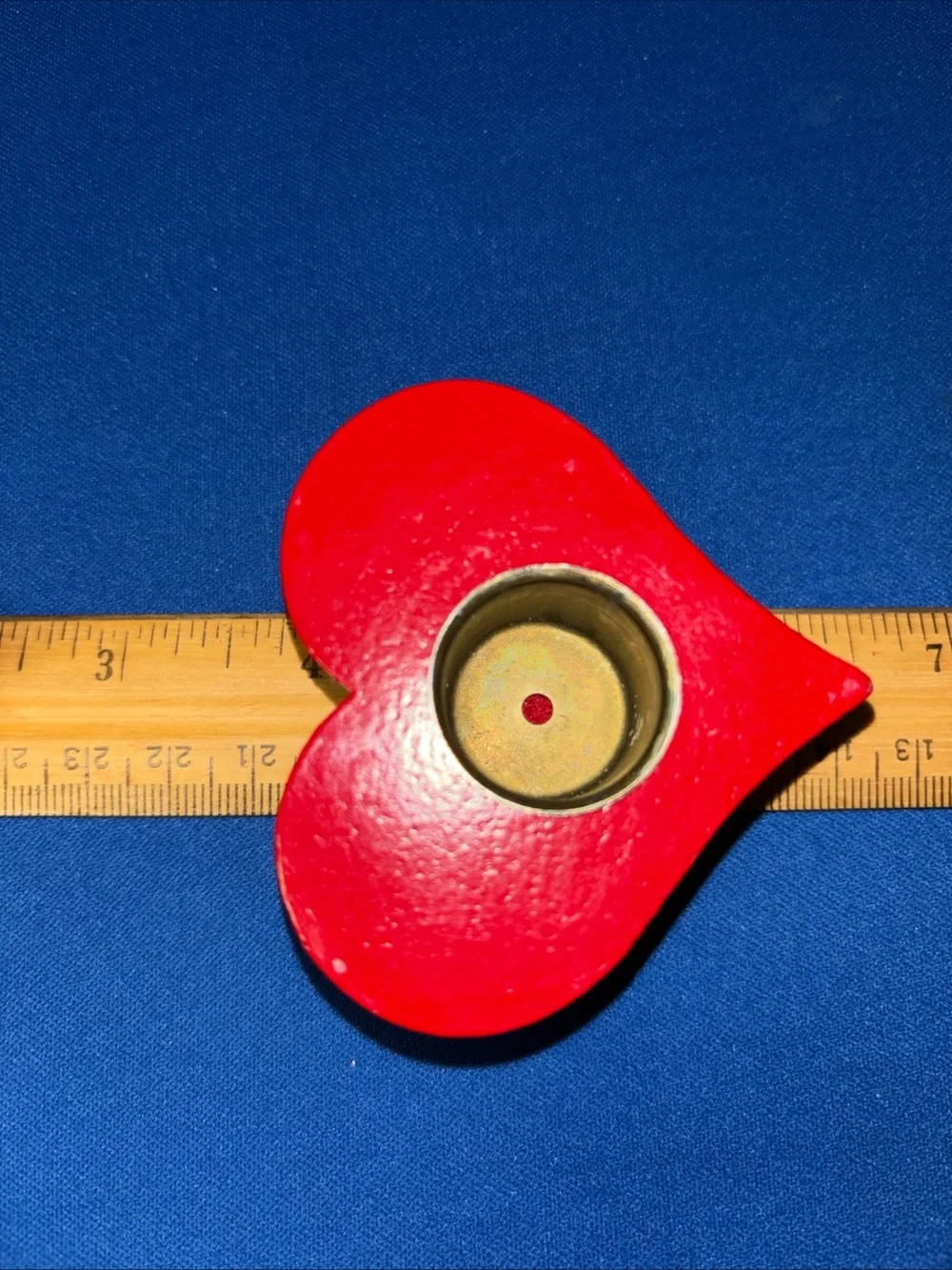 Vintage Made In Sweden Painted Red Heart Wood Candle Holders Folk Art 2 MCM